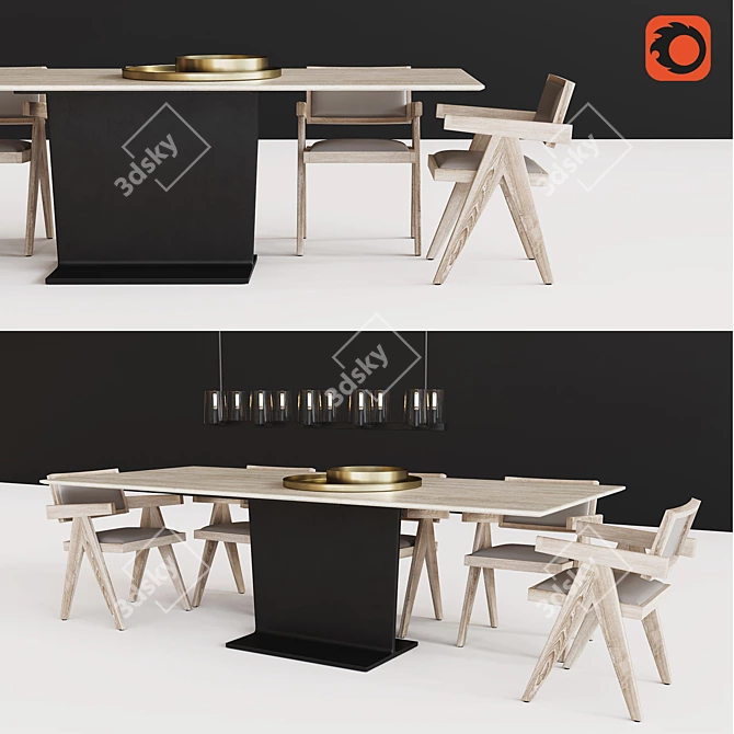 Industrial Dining Set: I-Beam Table and Jakob Chairs 3D model image 1