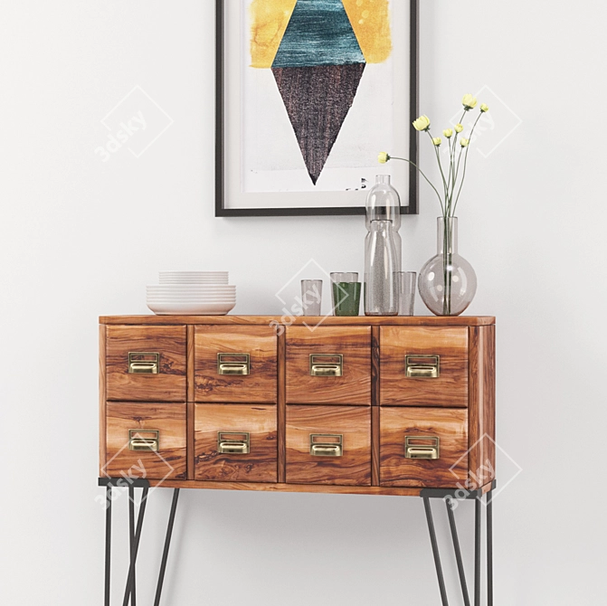 Industrial Chest with Décor & Contemporary Painting 3D model image 3