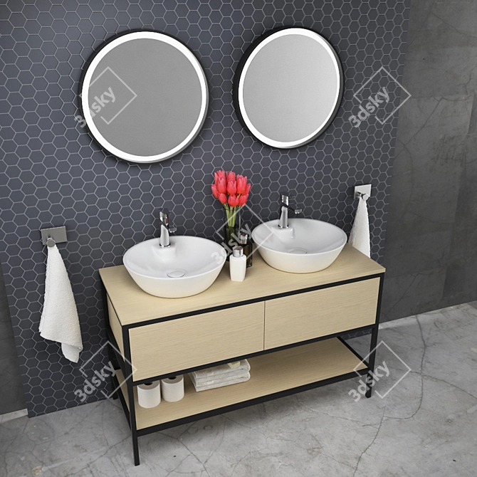 Sleek & Chic Bathroom Set 3D model image 2