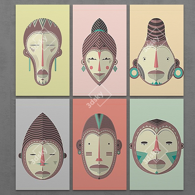 Authentic African Mask: 6 Unique Frames 3D model image 1