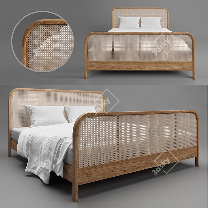 Rustic Rattan Bed 3D model image 1