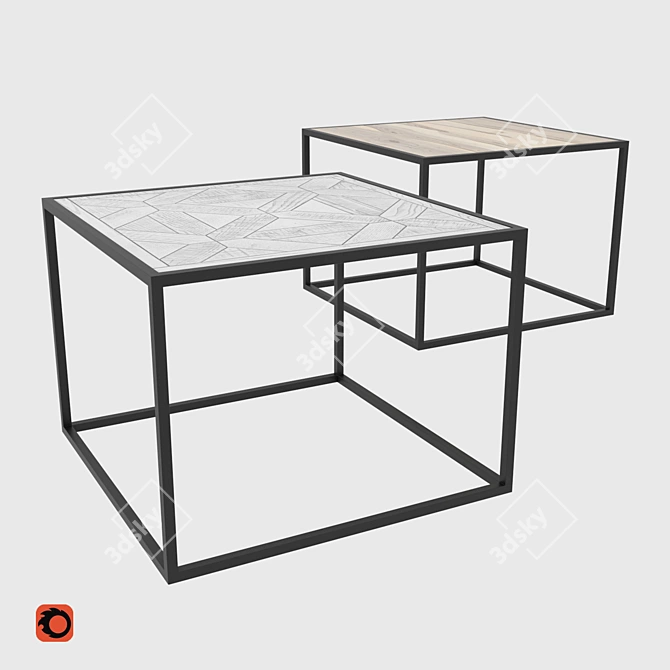 European Walnut Coffee Table. Choice of Metal Frame Color. 3D model image 1