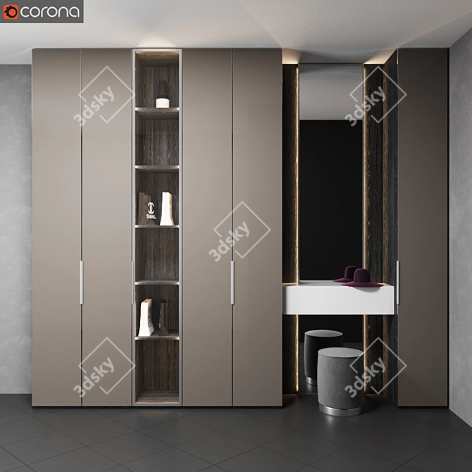 Modern Glass Hall Wardrobe 3D model image 2