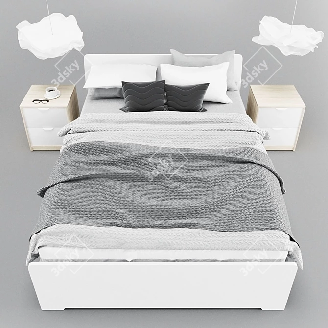 Modern Askvoll Bed Set: Bed, Dresser, and Lamp 3D model image 2