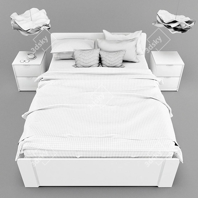 Modern Askvoll Bed Set: Bed, Dresser, and Lamp 3D model image 3