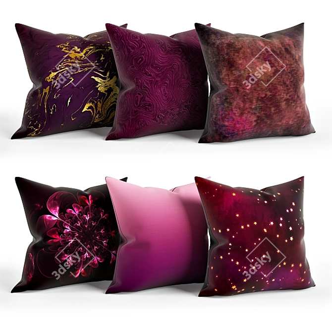 Plum Pillow Set - Soft and Stylish 3D model image 1