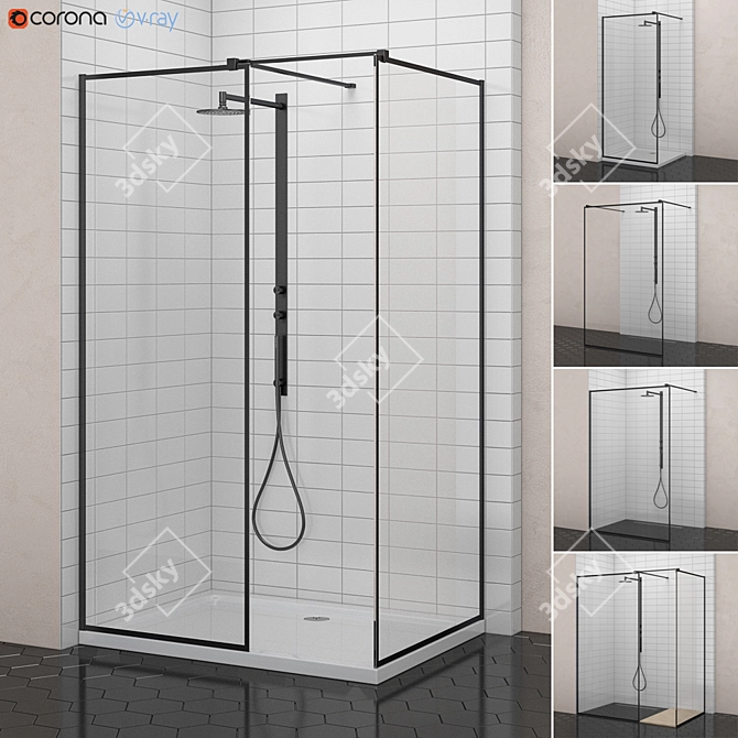 Modo New Black Frame Shower: Industrial Elegance 3D model image 1