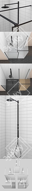 Modo New Black Frame Shower: Industrial Elegance 3D model image 3