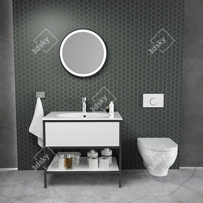 Sleek Bathroom Set: Modern, Illuminated Mirror, Detailed Drawer Interior 3D model image 1