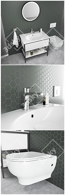 Sleek Bathroom Set: Modern, Illuminated Mirror, Detailed Drawer Interior 3D model image 2