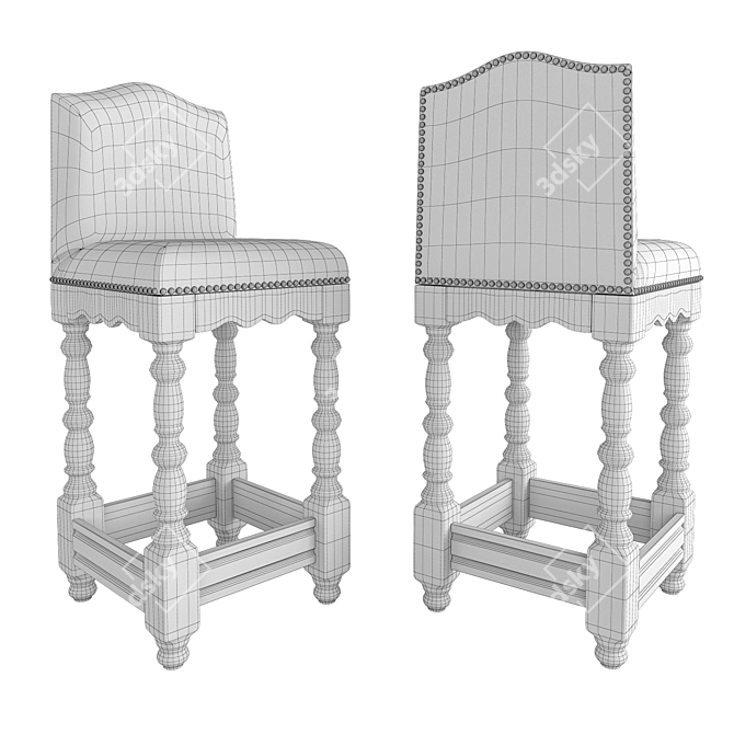 Wooden Leg Bar Stool 3D model image 2