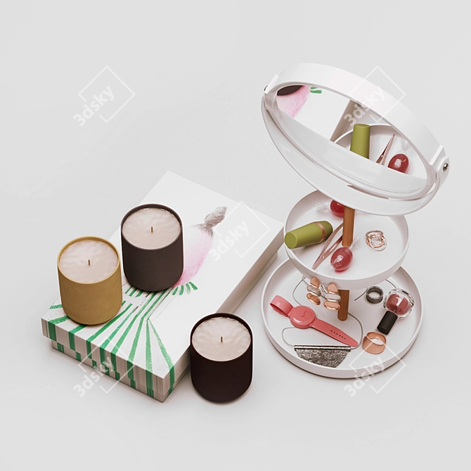 Yamazaki Decorative Set: Tosca Accessory Trays & Mirror, Sekki Scented Soy Candles (Set of 3D model image 1