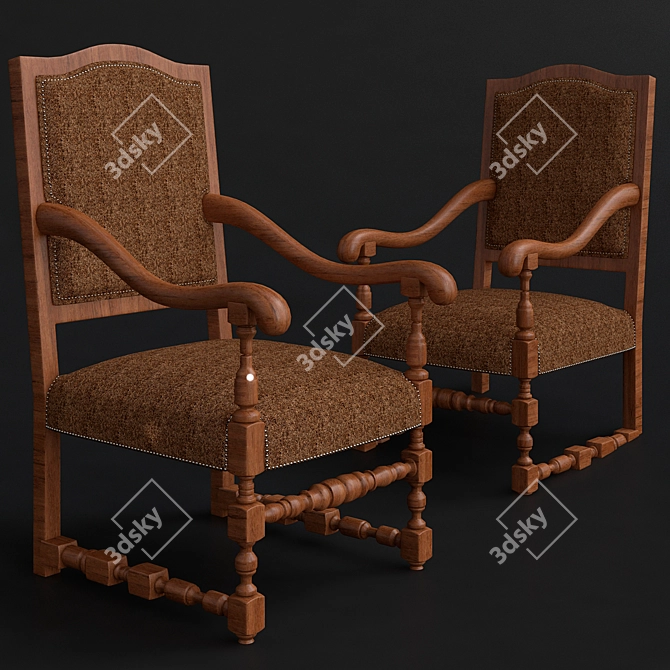 Elegant French Burlap Armchair 3D model image 1