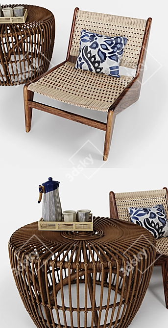 Rustic Wood Furniture Set 3D model image 2