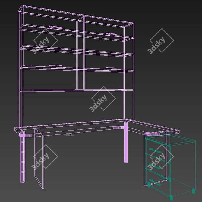 Modern Work Table with Cabinet 3D model image 2