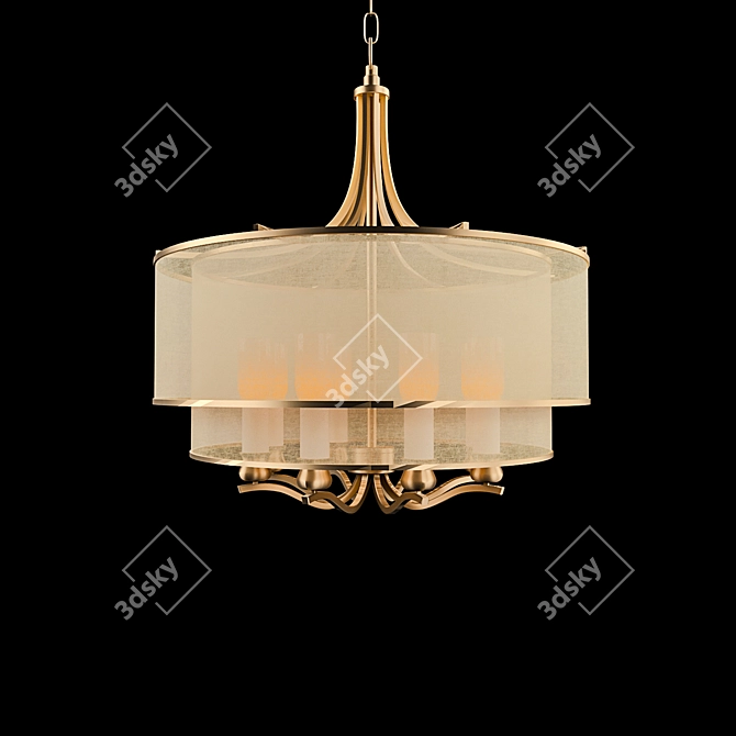 Elegant Tiered Pendant with Gold Organza Shades 3D model image 1