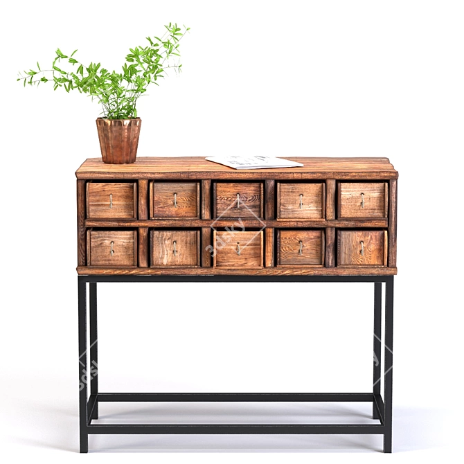 Ethnic Design Console with Cord Drawers 3D model image 1