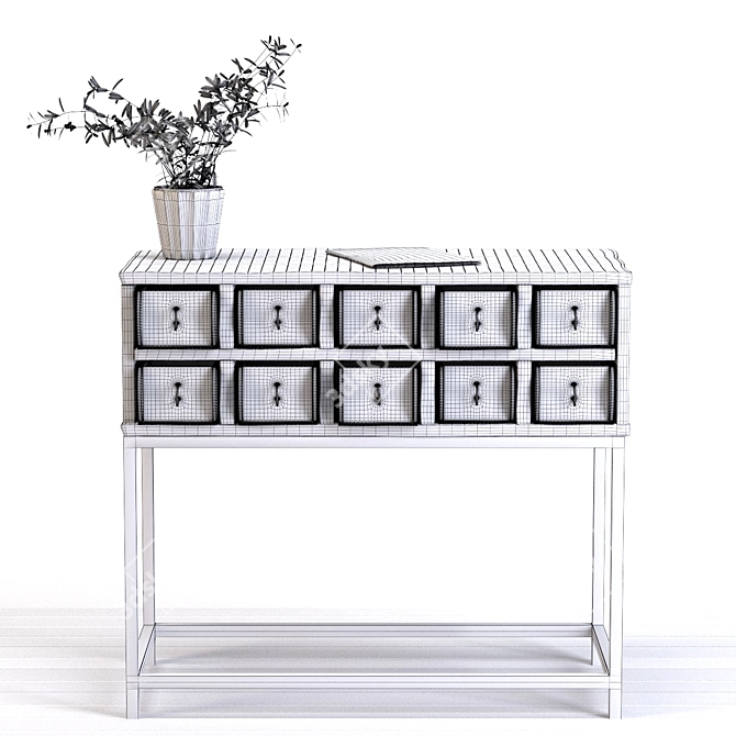 Ethnic Design Console with Cord Drawers 3D model image 2