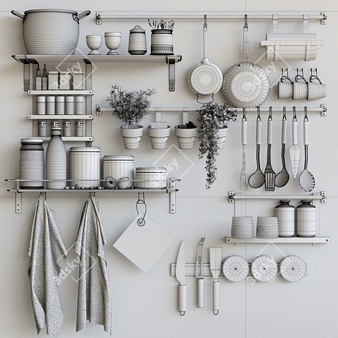 Essential Kitchen Set: Utensils, Spices, Towel & Groceries 3D model image 2