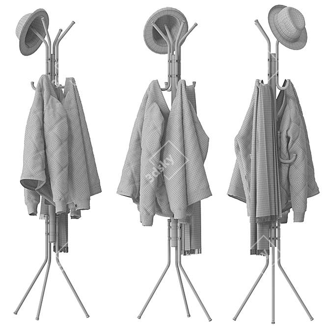 Sturdy Tripod Coat Rack Stand 3D model image 3