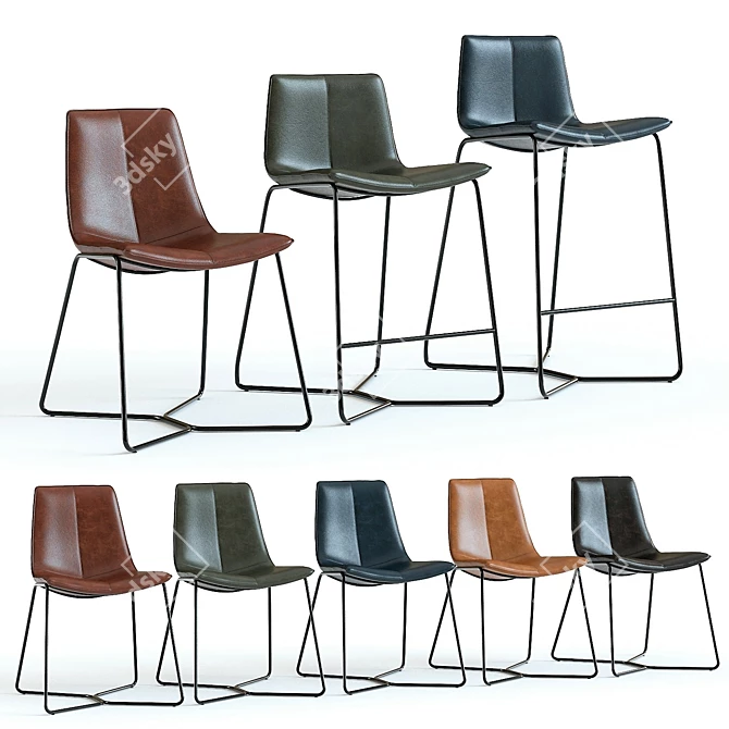 West Elm Slope Leather Chairs: High-Detailed 3D Models 3D model image 1