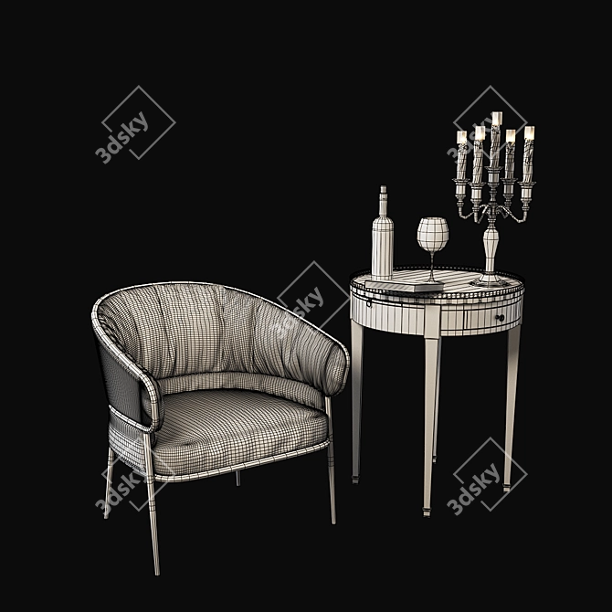 Elegant Armchair Table: Wine & Candles 3D model image 1