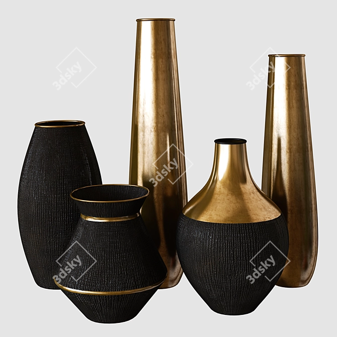 Elegant 3D Ceramic & Metal Vases 3D model image 2