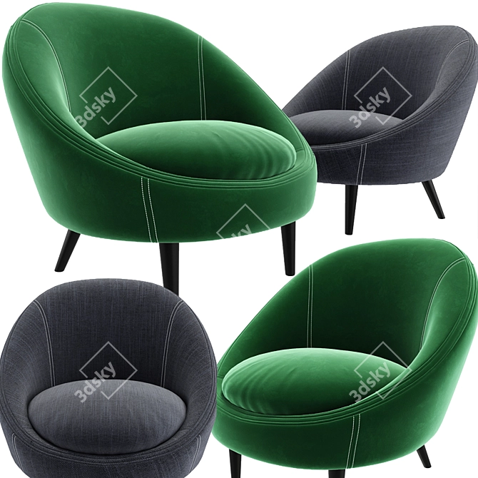 Emerald Green Velvet Armchair 3D model image 1