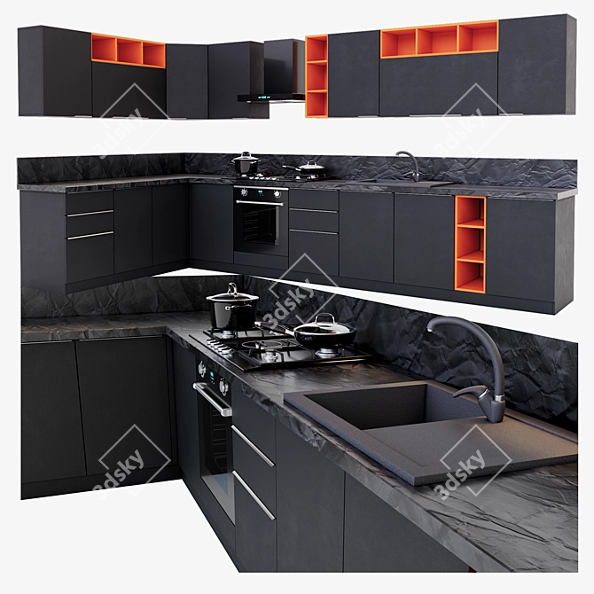 Sleek Kitchen Appliance Set 3D model image 1