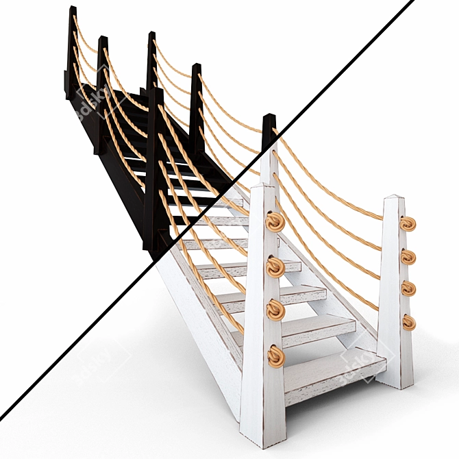 Ethnic Wooden Staircase | Handcrafted 3D model image 1