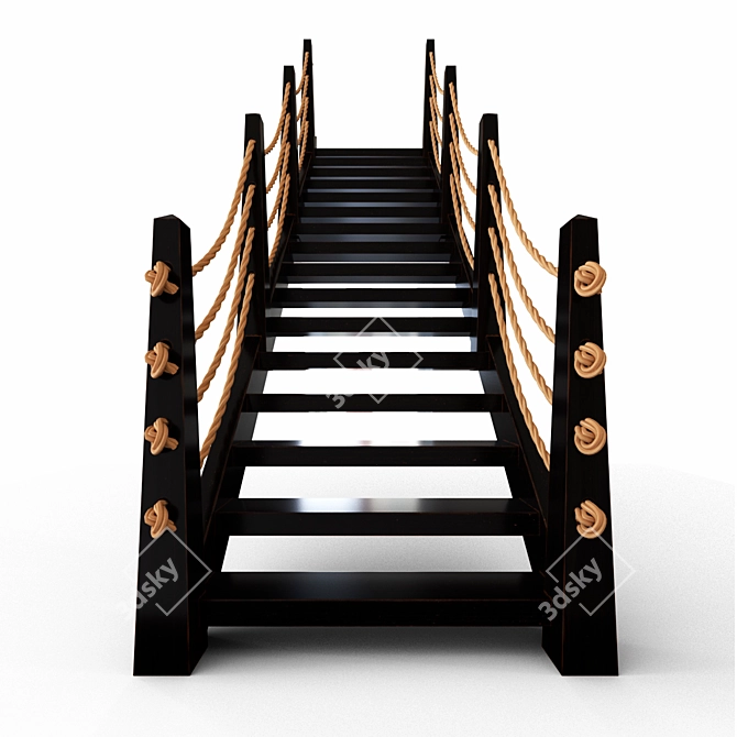 Ethnic Wooden Staircase | Handcrafted 3D model image 2