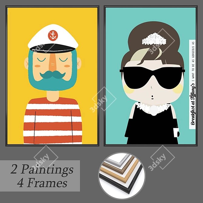 Versatile Wall Painting Set | 2 Paintings, 4 Frame Options 3D model image 1