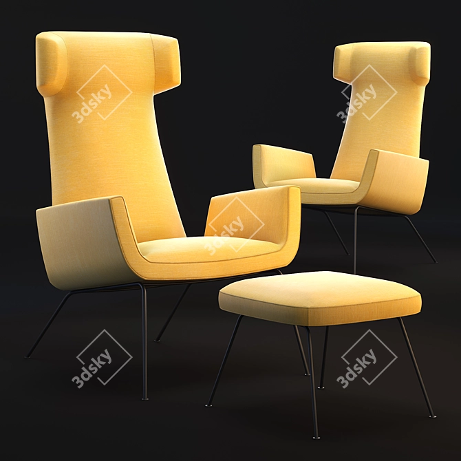 Elegant Pianca Dora Armchair & Ottoman 3D model image 1