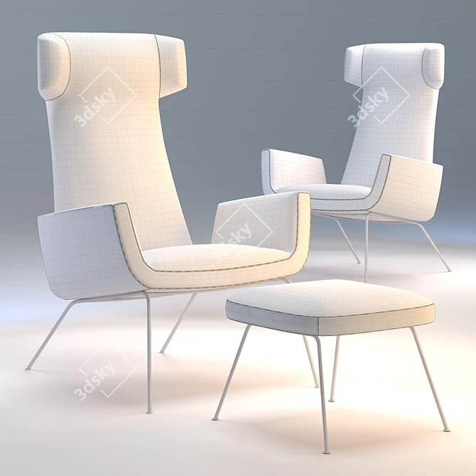 Elegant Pianca Dora Armchair & Ottoman 3D model image 3