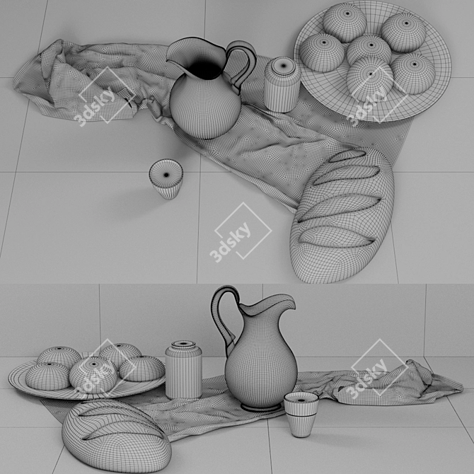 Versatile Bread and Milk Combo 3D model image 2