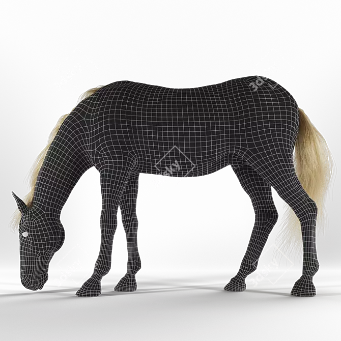 Grazing Stallion: Realistic 3D Horse Model 3D model image 3