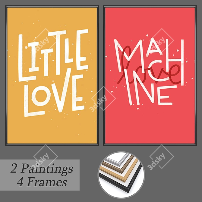 Versatile Set of 2 Wall Paintings & 4 Frame Options 3D model image 1