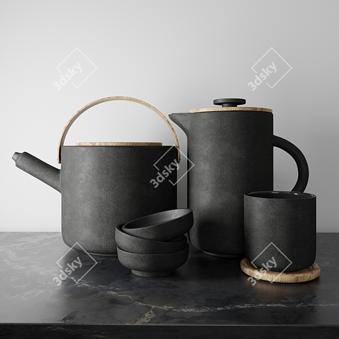 Elegant Black Nordic Dinnerware 3D model image 1