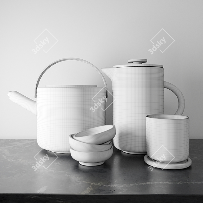 Elegant Black Nordic Dinnerware 3D model image 2