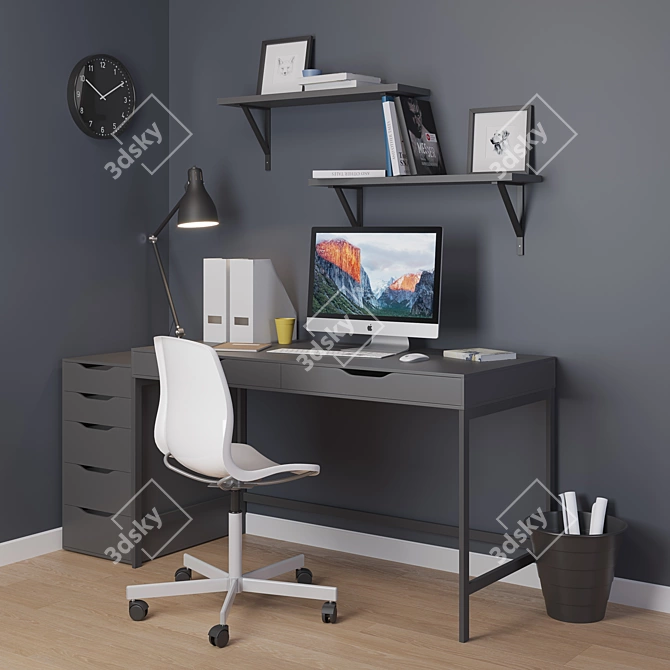 IKEA Office Set: Desk, Shelves, Chair, Lamp, and more 3D model image 1