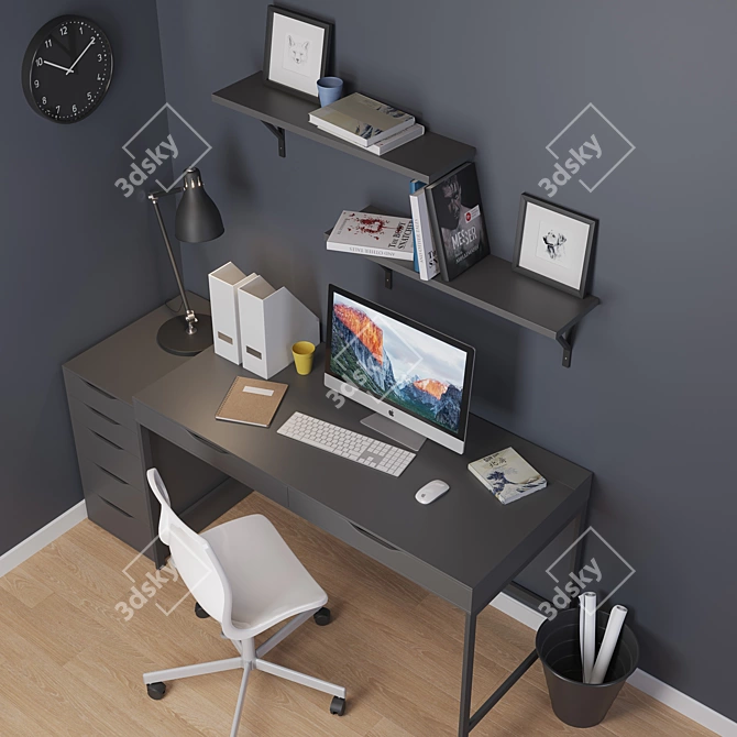 IKEA Office Set: Desk, Shelves, Chair, Lamp, and more 3D model image 2