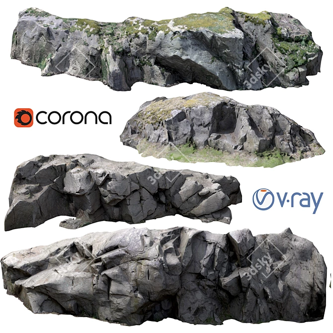 Realistic Rock Cliff Set 3D model image 1