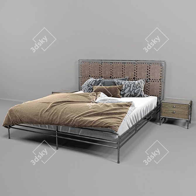 Modern Metal Loft Bed 3D model image 1