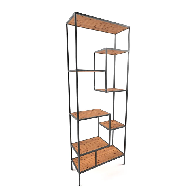 Metal Frame Wood Shelf Rack 3D model image 1