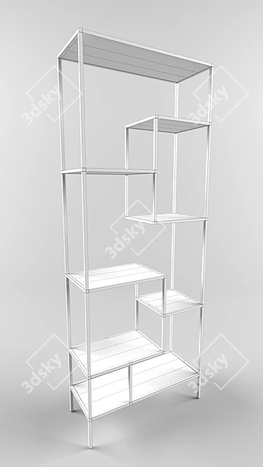 Metal Frame Wood Shelf Rack 3D model image 2