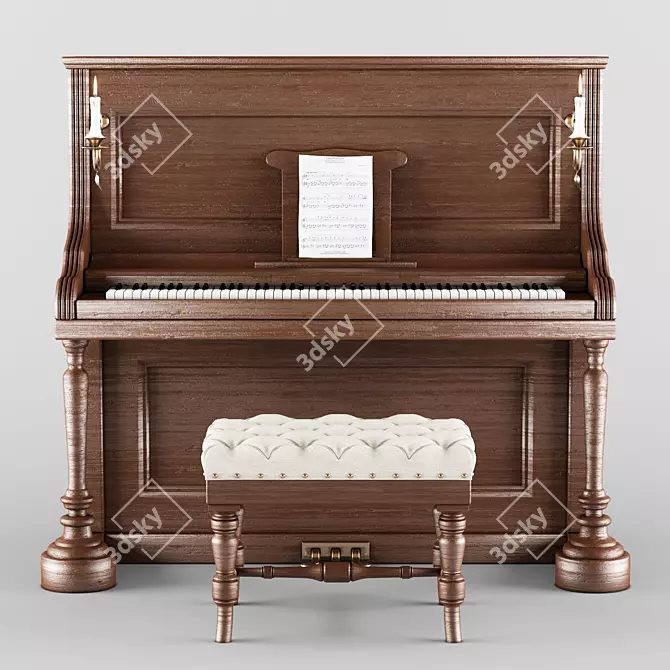 Retro Wood Piano: 3ds max & Vray 3D model image 1