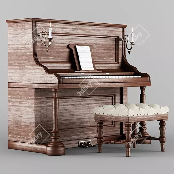 Retro Wood Piano: 3ds max & Vray 3D model image 2