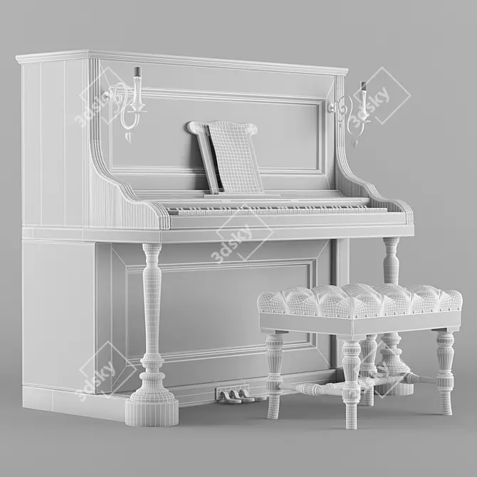 Retro Wood Piano: 3ds max & Vray 3D model image 3