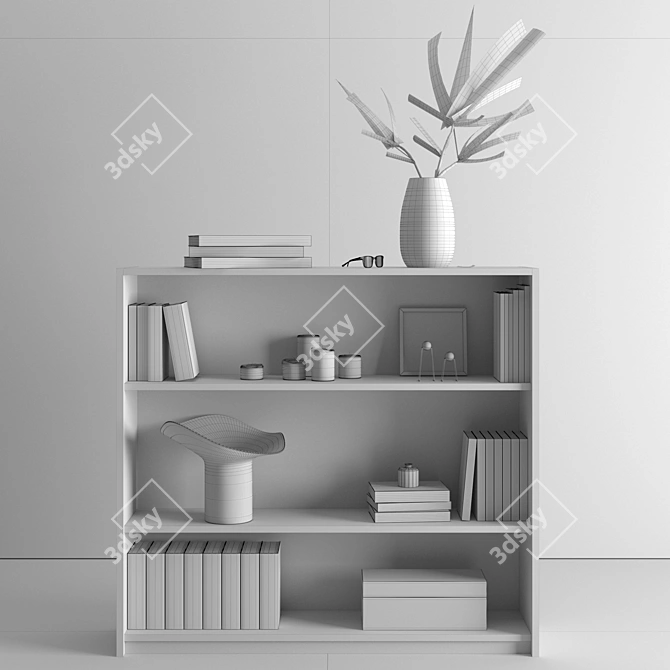 Elegant Book Collection with Decoratives 3D model image 3