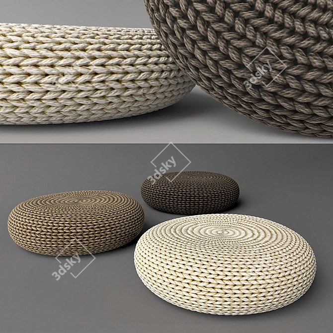 Cozy Knitted Poof Ottoman 3D model image 1